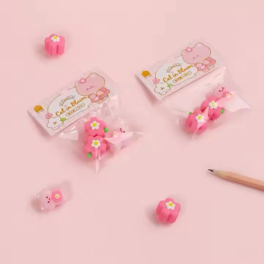 NEW kawaii cute pink cat & flower erasers school stationery supplies